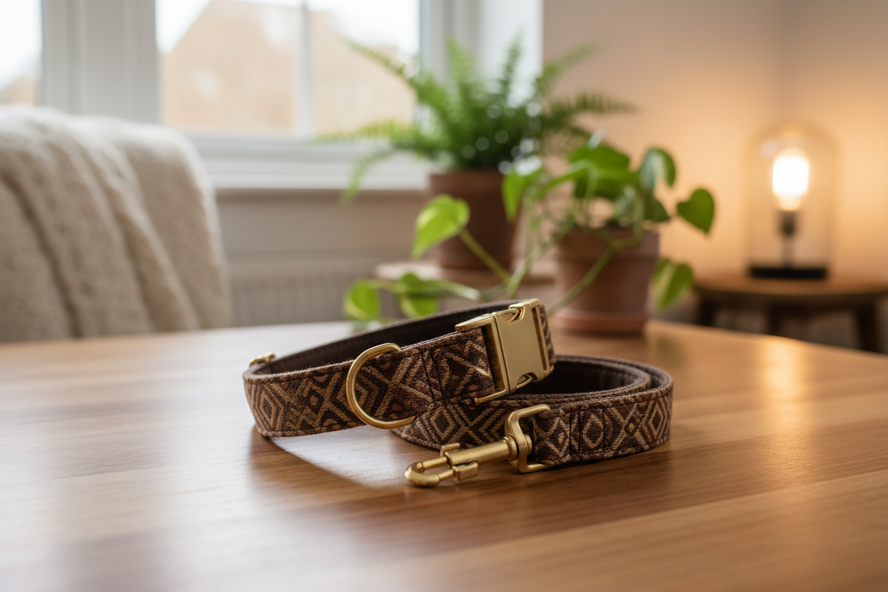 Brown Pattern Dog Collar and Leash Set need beautiful image with back ground